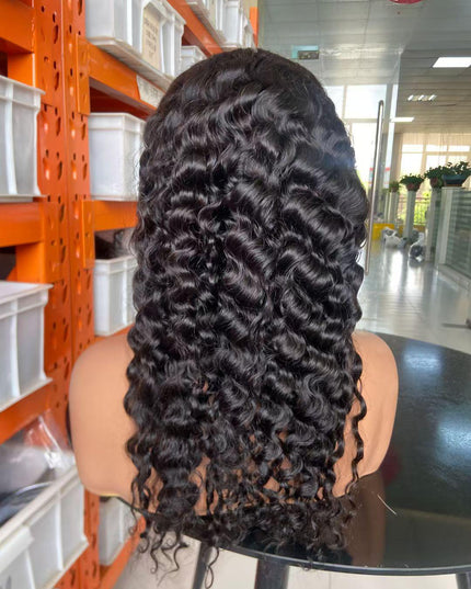 deep wave  natural black color Lace Frontal 13x4 Virgin Human Hair Wig 15A