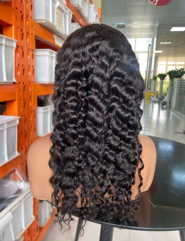 deep wave  natural black color Lace Frontal 13x4 Virgin Human Hair Wig 15A