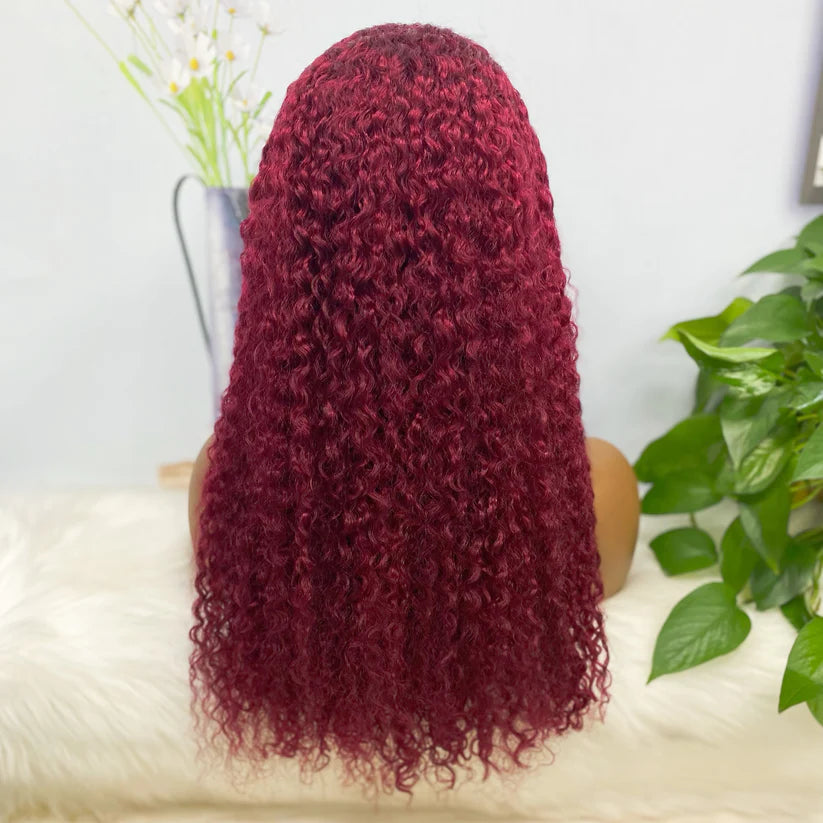 Jerry  curl  color #99j， 13x4 Lace Frontal wig 100% Virgin Human Hair Transparent  LACE Wig 180% density