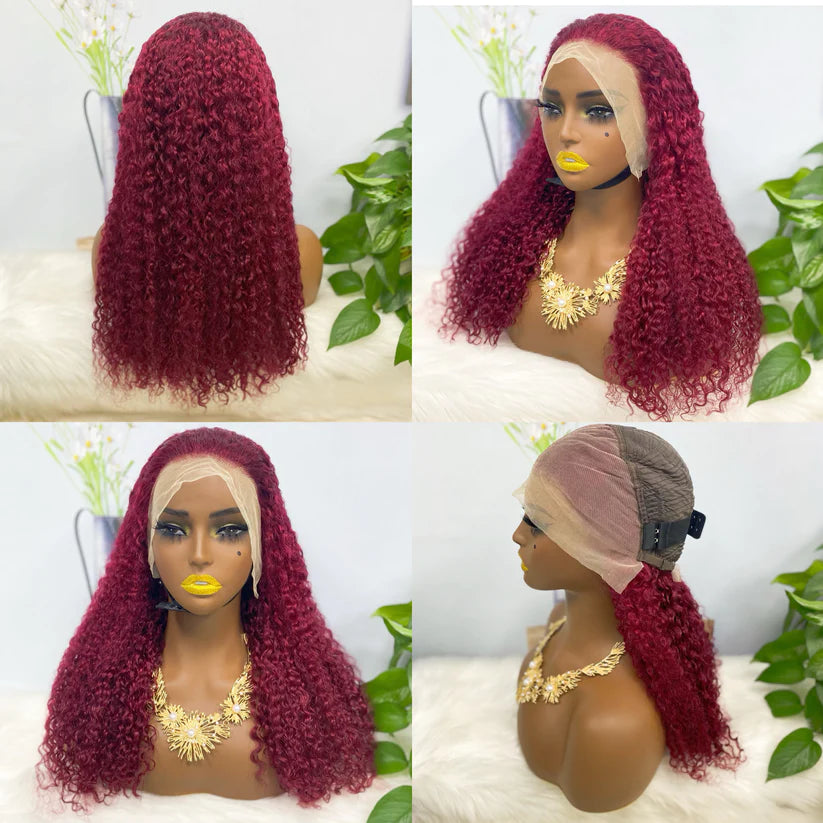 Jerry  curl  color #99j， 13x4 Lace Frontal wig 100% Virgin Human Hair Transparent  LACE Wig 180% density