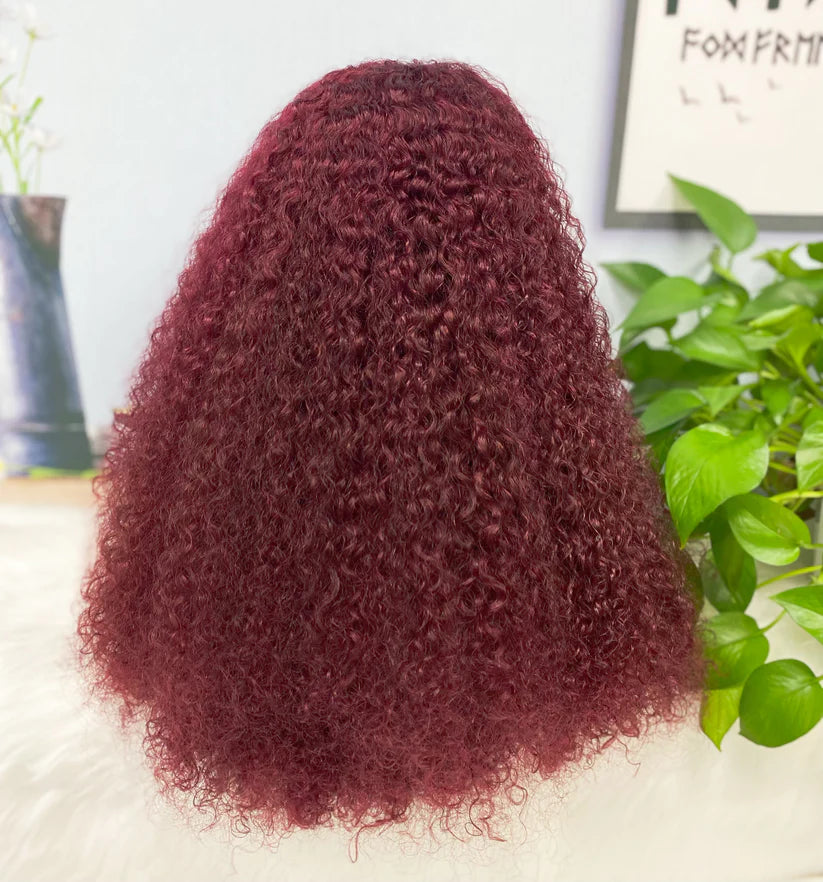 Kinky curl color #99j， 13x4 Lace Frontal wig 100% Virgin Human Hair Transparent  LACE Wig 180% density