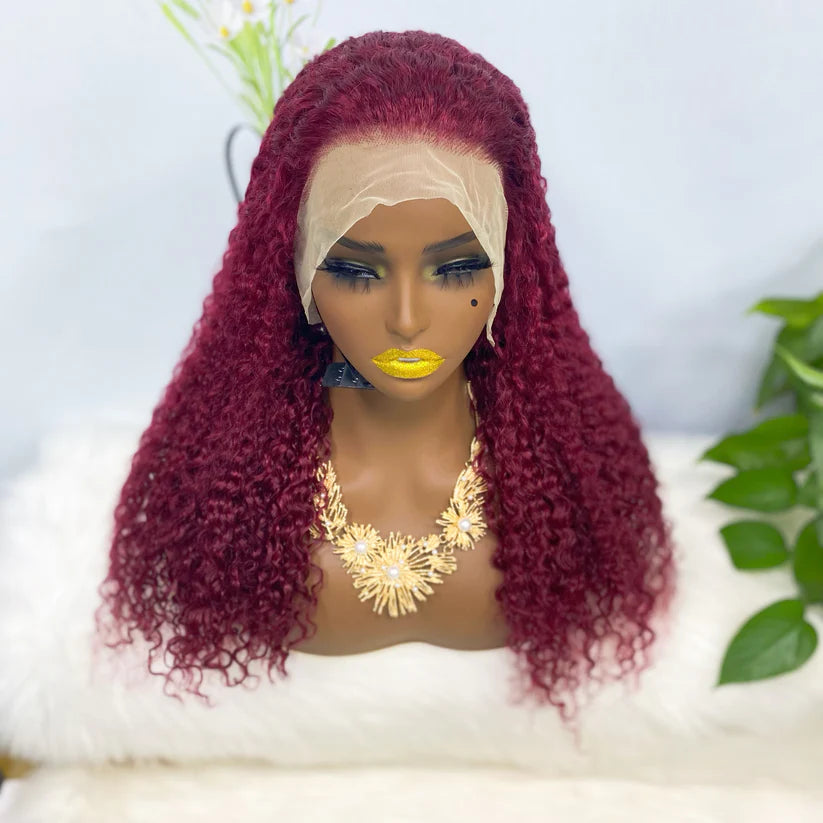 Jerry  curl  color #99j， 13x4 Lace Frontal wig 100% Virgin Human Hair Transparent  LACE Wig 180% density