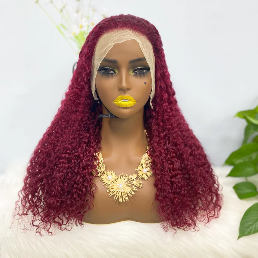 Jerry  curl  color #99j， 13x4 Lace Frontal wig 100% Virgin Human Hair Transparent  LACE Wig 180% density