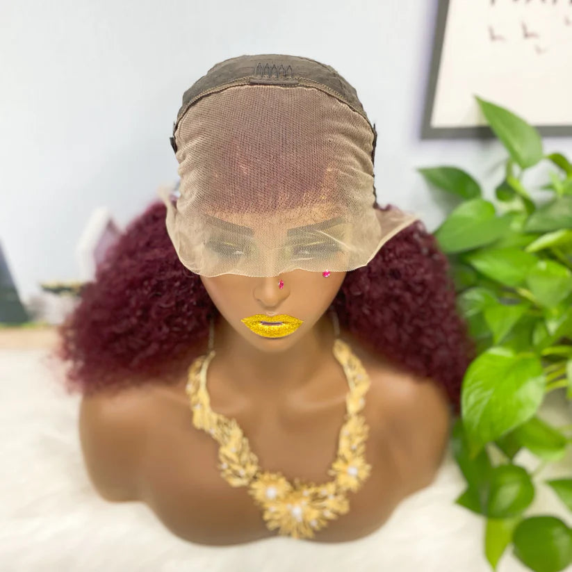 Kinky curl color #99j， 13x4 Lace Frontal wig 100% Virgin Human Hair Transparent  LACE Wig 180% density