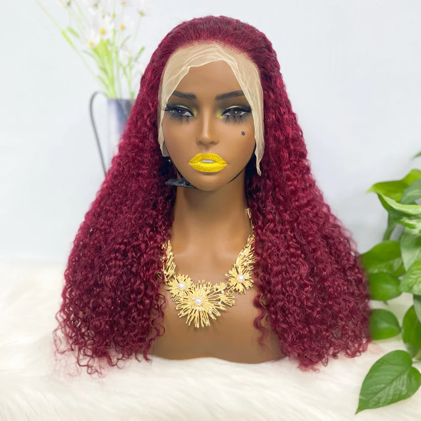 Jerry  curl  color #99j， 13x4 Lace Frontal wig 100% Virgin Human Hair Transparent  LACE Wig 180% density