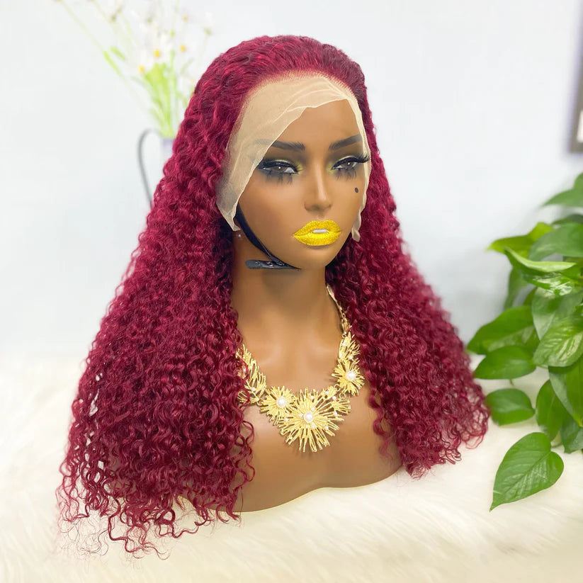 Jerry  curl  color #99j， 13x4 Lace Frontal wig 100% Virgin Human Hair Transparent  LACE Wig 180% density