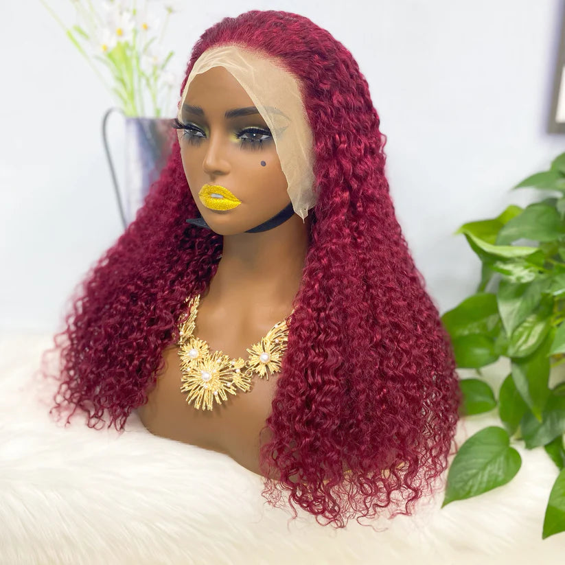 Jerry  curl  color #99j， 13x4 Lace Frontal wig 100% Virgin Human Hair Transparent  LACE Wig 180% density