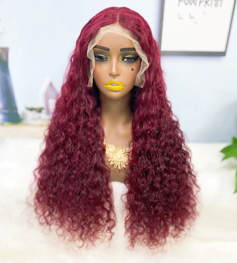 Water wave color #99j, 13x4 Lace Frontal wig 100% Virgin Human Hair Transparent  LACE Wig 180% density