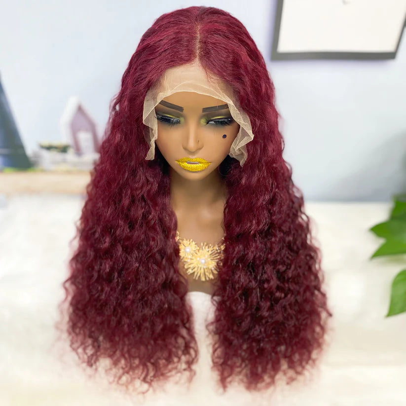 Water wave color #99j, 13x4 Lace Frontal wig 100% Virgin Human Hair Transparent  LACE Wig 180% density