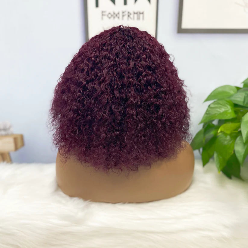 Jerry curly-- burgandy color  --full machine made wig with bang