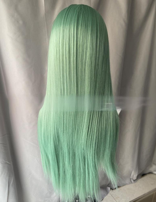 Synthetic lace frontal color wig straight---13*4---mint green color---pay 1 get 2