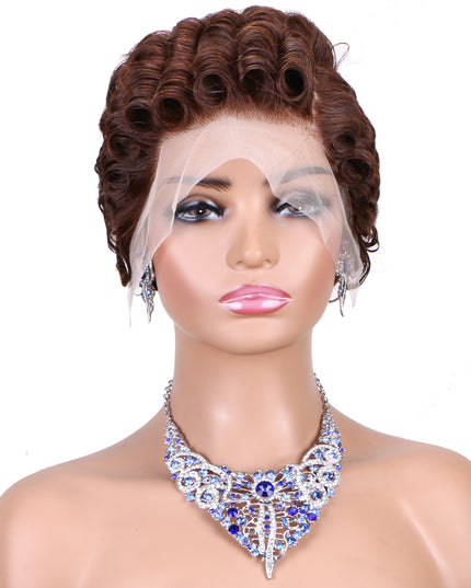 Pixie Cut Wig 13x4 lace Frontal ombre #4---JK06