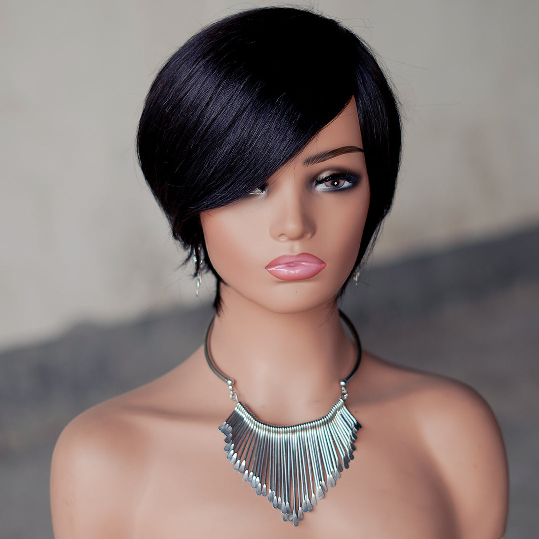 Machine made pixie cut wig---JK9188---#1B---RMB 64