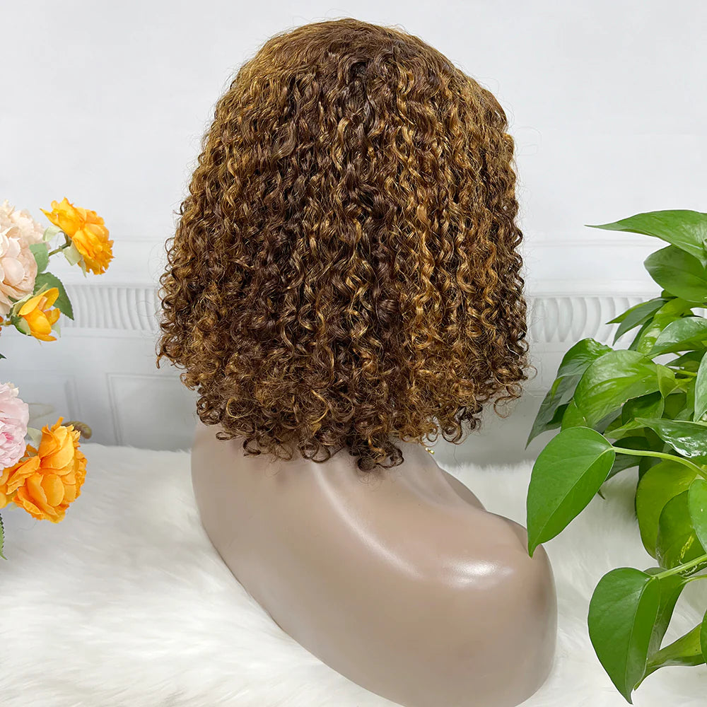 Pixie curly color #P4/27  Bob Wig 13x4 Lace Front 100% Virgin Human Hair