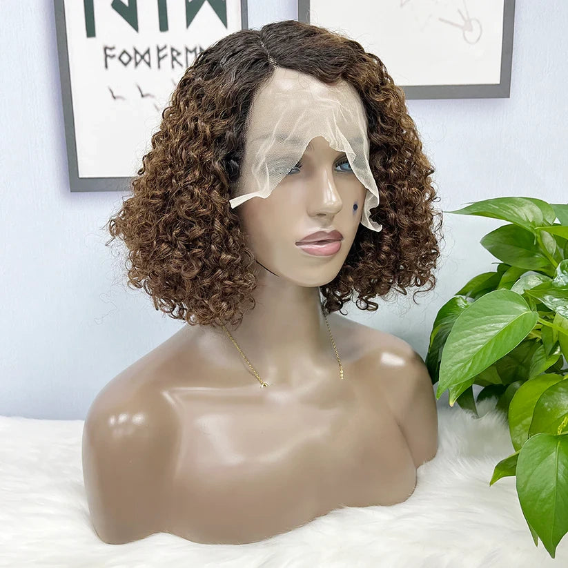 Jerry curl color #1B/4, 13x4 Lace Frontal wig 100% Virgin Human Hair Transparent  LACE Wig 180% density