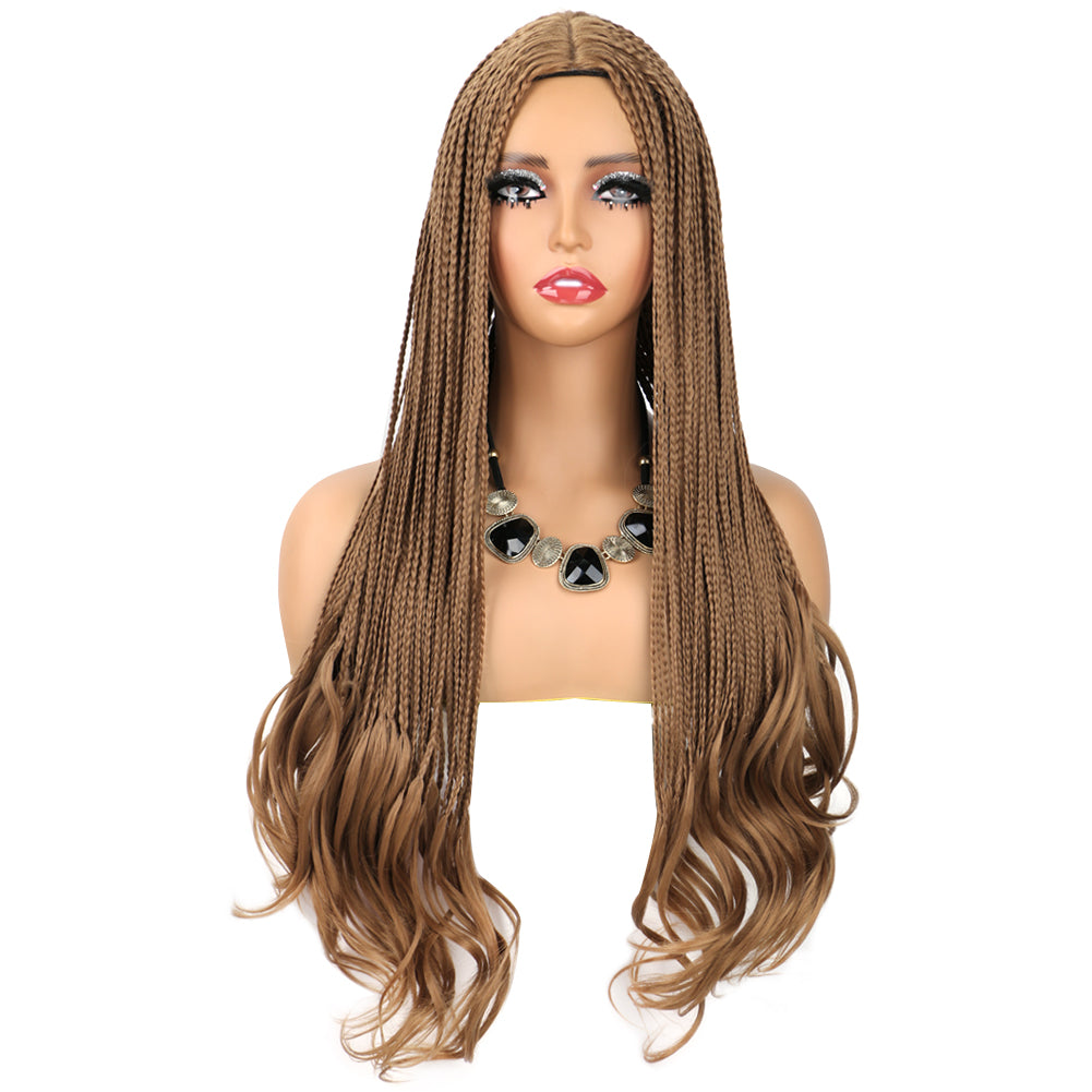 Synthetic wig Box Braided Wigs French Curl Three-Strand Braid Loose Tail-3