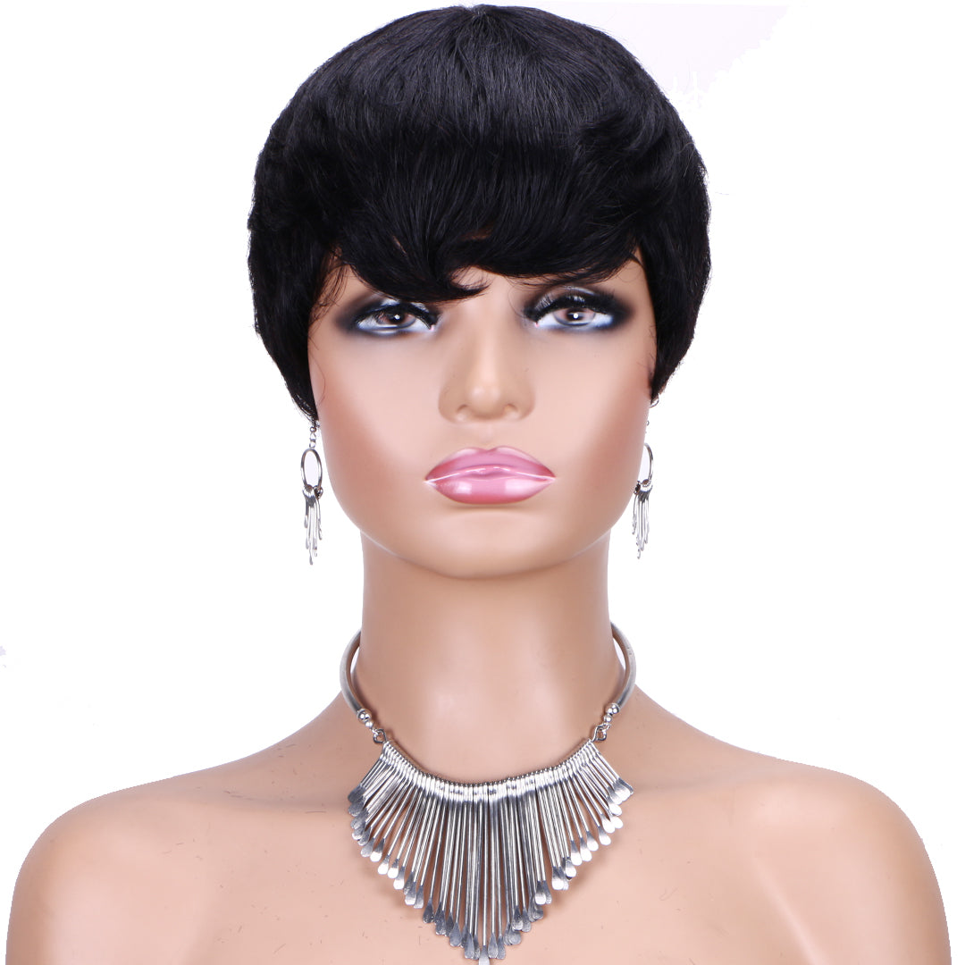 Machine made pixie cut wig--JK9047---#1B---RMB 50