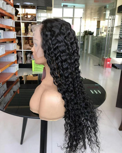 water wave natural black color Lace Frontal 13x4 Virgin Human Hair Wig 15A