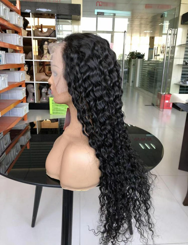 water wave natural black color Lace Frontal 13x4 Virgin Human Hair Wig 15A