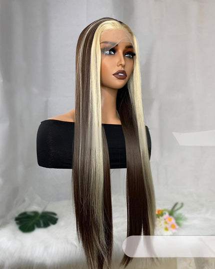 Synthetic lace frontal color wig straight---13*4---highlight blonde and brown color---- pay 1 get 2