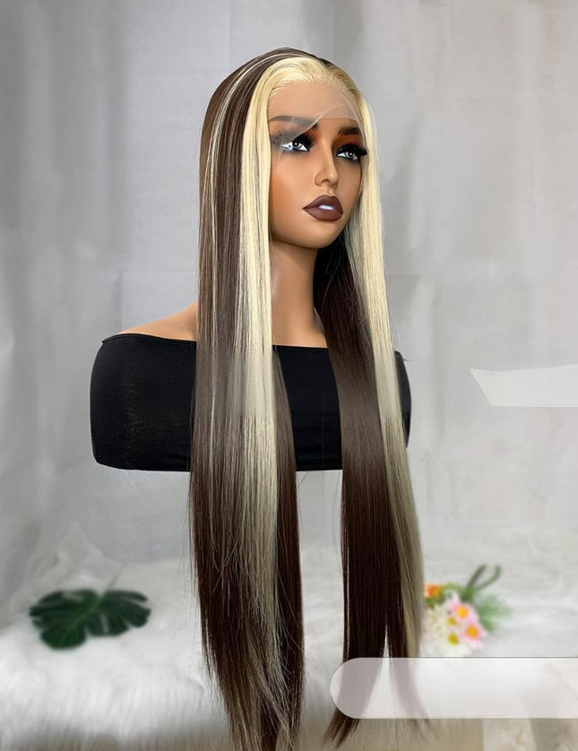 Synthetic lace frontal color wig straight---13*4---highlight blonde and brown color---- pay 1 get 2