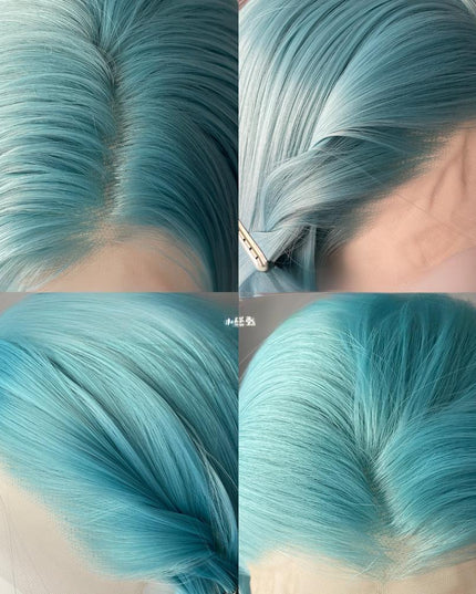 Synthetic lace frontal color wig straight---13*4---cyan-blue color---pay 1 get 2