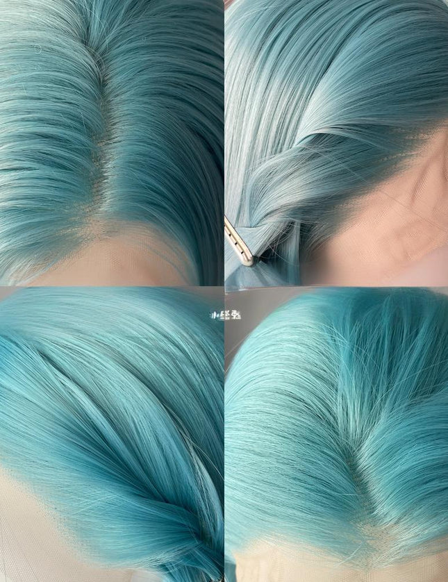 Synthetic lace frontal color wig straight---13*4---cyan-blue color---pay 1 get 2