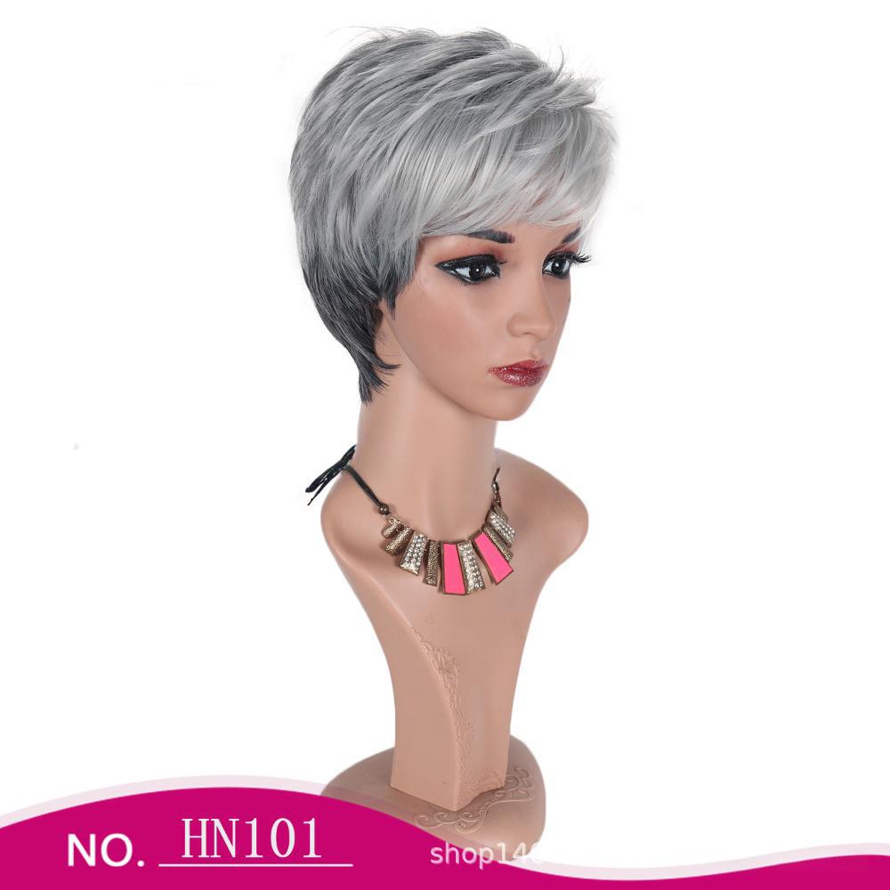 Fiber short wig ombre gray color