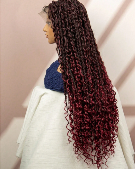 Synthetic Long Bohemian Braided Wigs Boho Box Braid Wigs for Black Women Twisted Braids Full Lace Braided Wigs -1B/99J