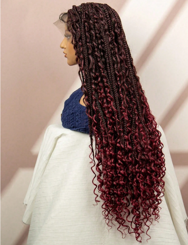 Synthetic Long Bohemian Braided Wigs Boho Box Braid Wigs for Black Women Twisted Braids Full Lace Braided Wigs -1B/99J