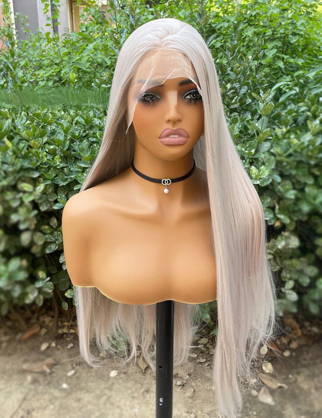 Synthetic lace frontal color wig straight---13*4---Misty gray color---pay 1 get 2