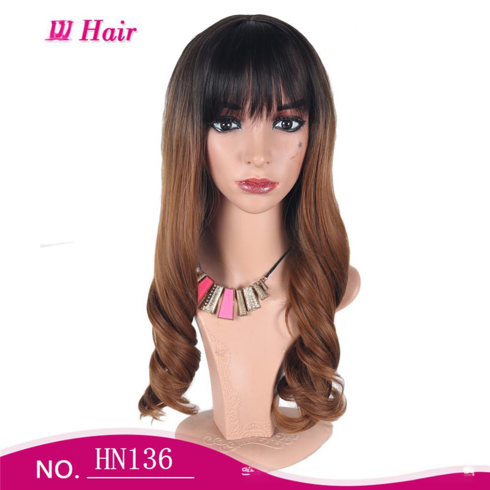 Fiber wig Brown middle-parted bangs and gradient big waves