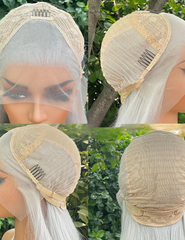 Synthetic lace frontal color wig straight---13*4---silver gray color--pay 1 get 2