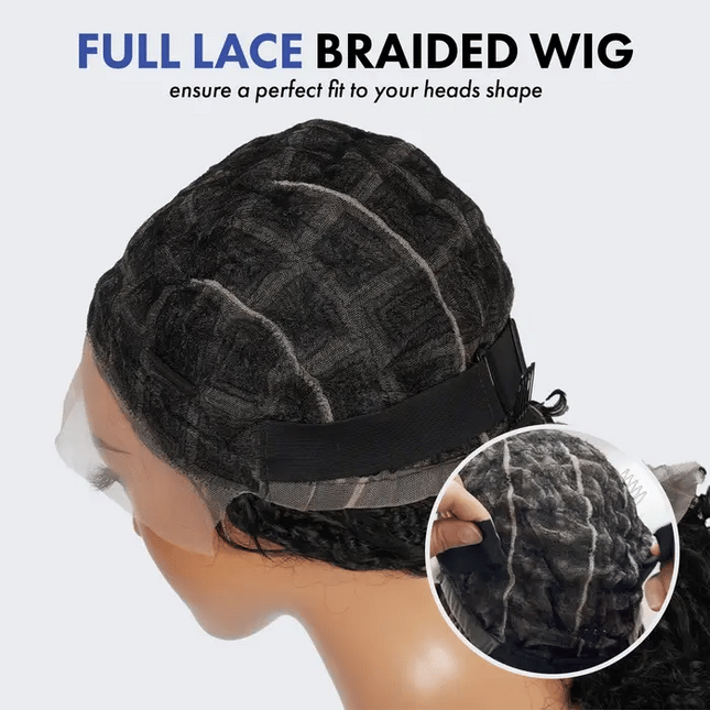 16 Inch Pre-cut Short Boho Braided Box 360 Full Lace Synthetic Cornrow Bob Wig-- Black color
