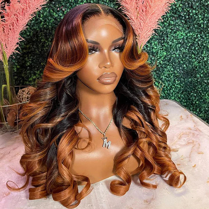 Copper brown big curl 13x4 Transparent Lace Frontal 100% Virgin Human Hair Wig 180% density