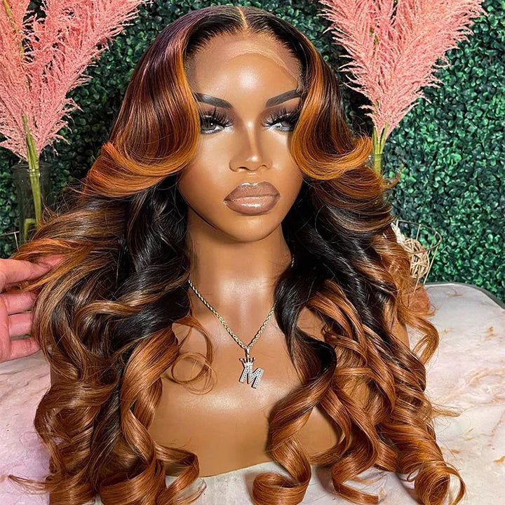 Copper brown big curl 13x4 Transparent Lace Frontal 100% Virgin Human Hair Wig 180% density
