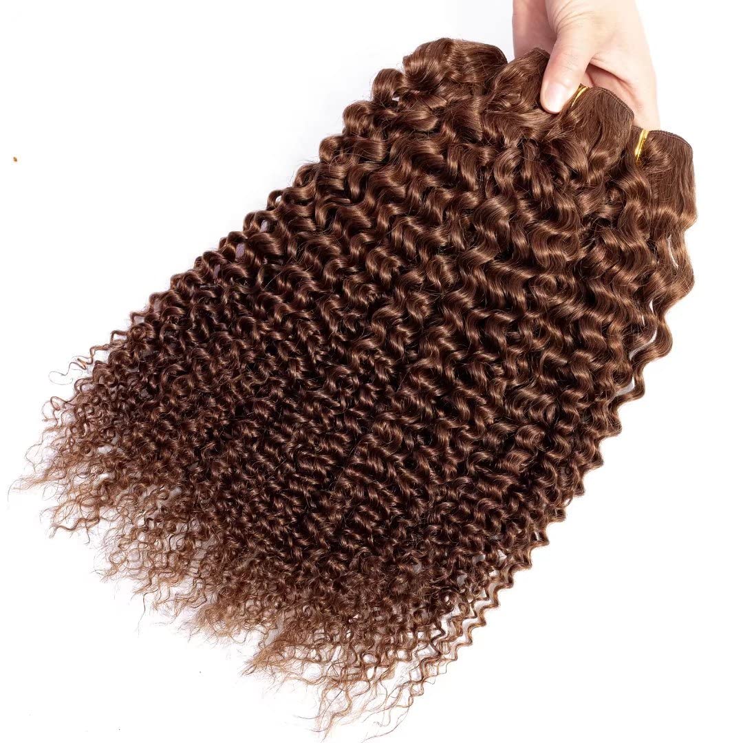 Brown color Curly Virgin human Hair Bundles