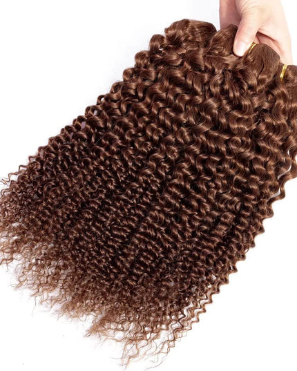 Brown color Curly Virgin human Hair Bundles