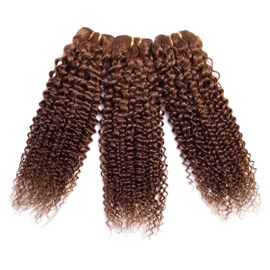 Brown color Curly Virgin human Hair Bundles