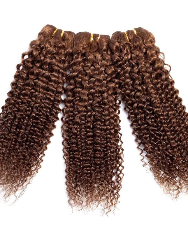 Brown color Curly Virgin human Hair Bundles