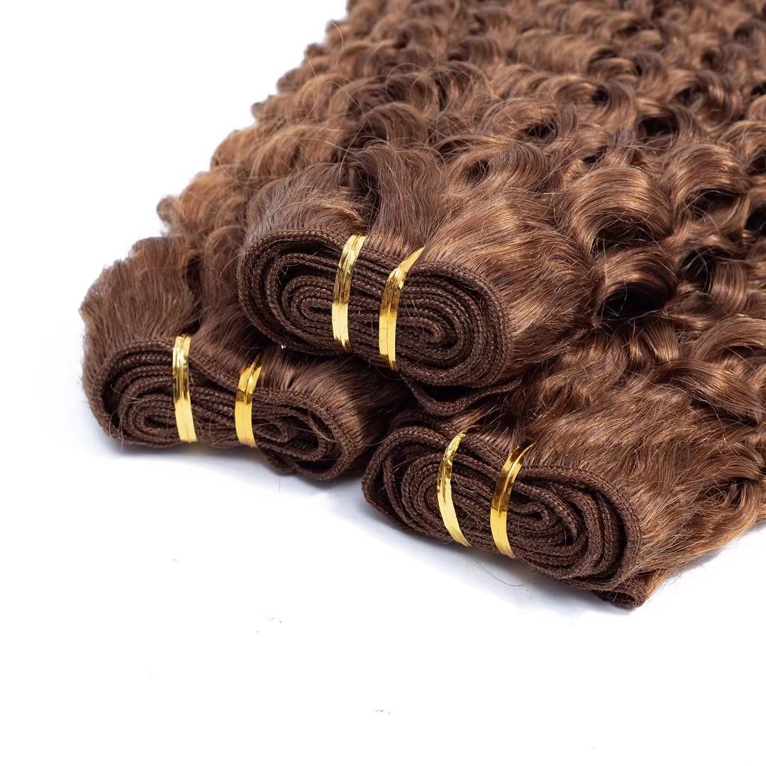 Brown color Curly Virgin human Hair Bundles