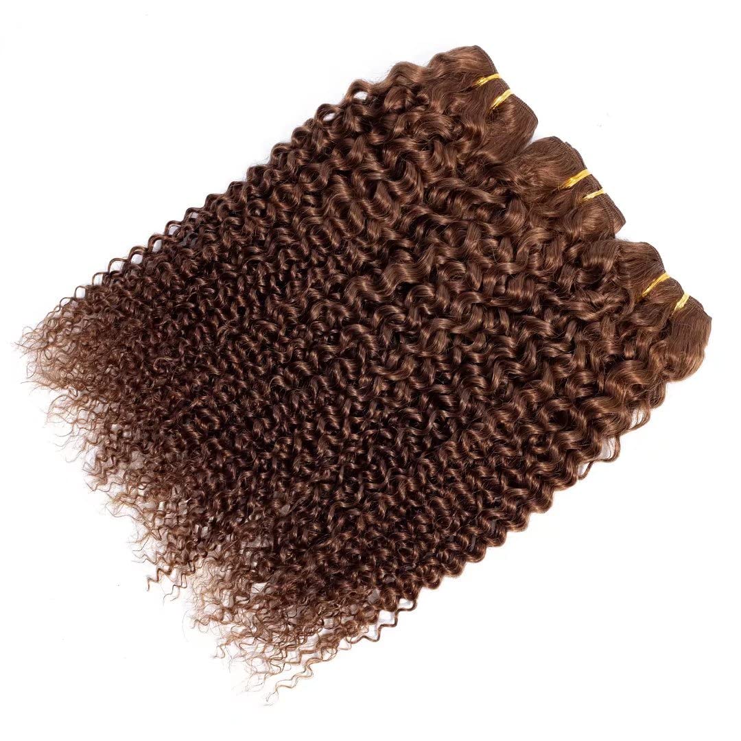 Brown color Curly Virgin human Hair Bundles