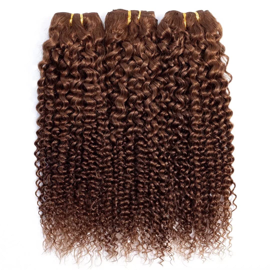 Brown color Curly Virgin human Hair Bundles