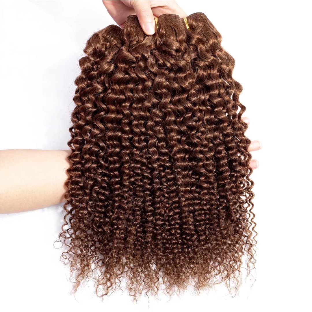 Brown color Curly Virgin human Hair Bundles