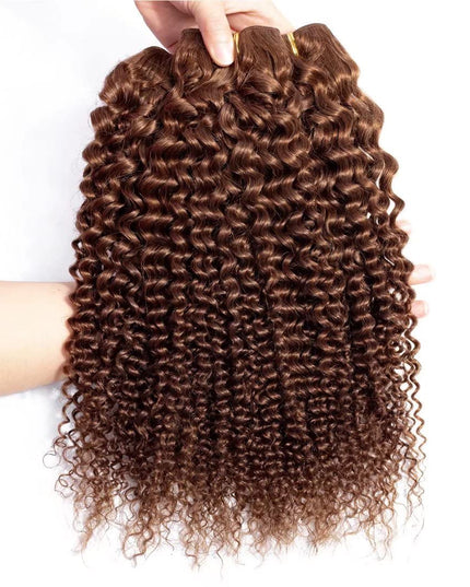Brown color Curly Virgin human Hair Bundles
