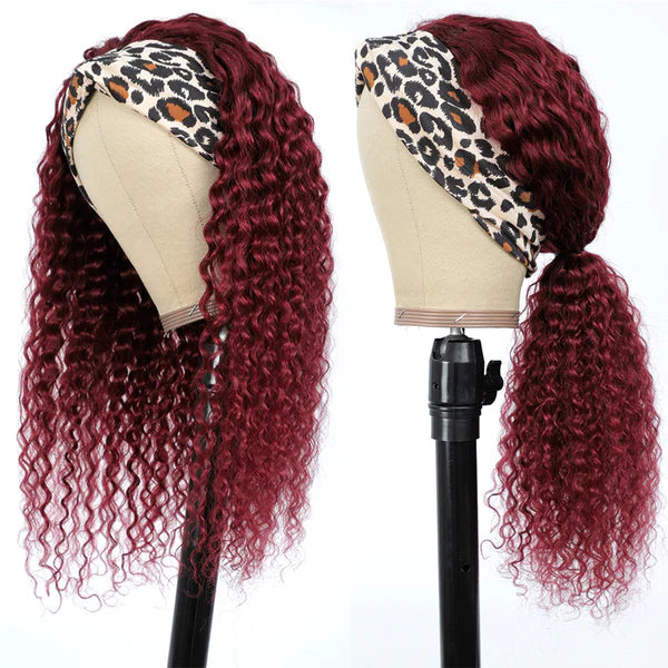 Color #99j  jerry curly 100% Virgin Human Hair headband wig