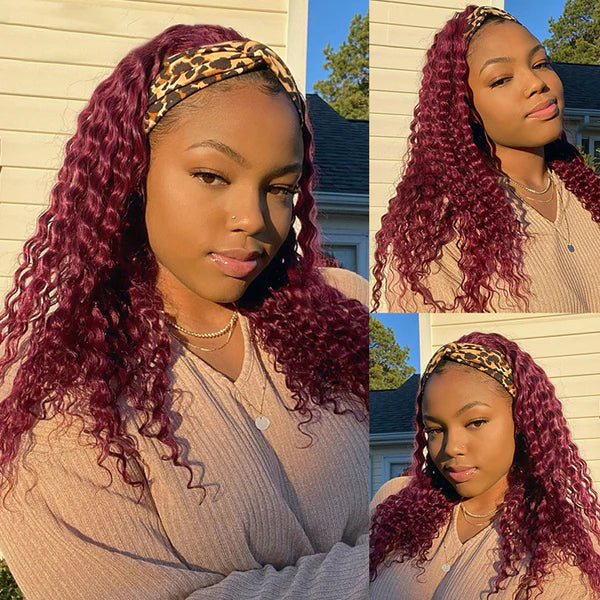 Color #99j  jerry curly 100% Virgin Human Hair headband wig