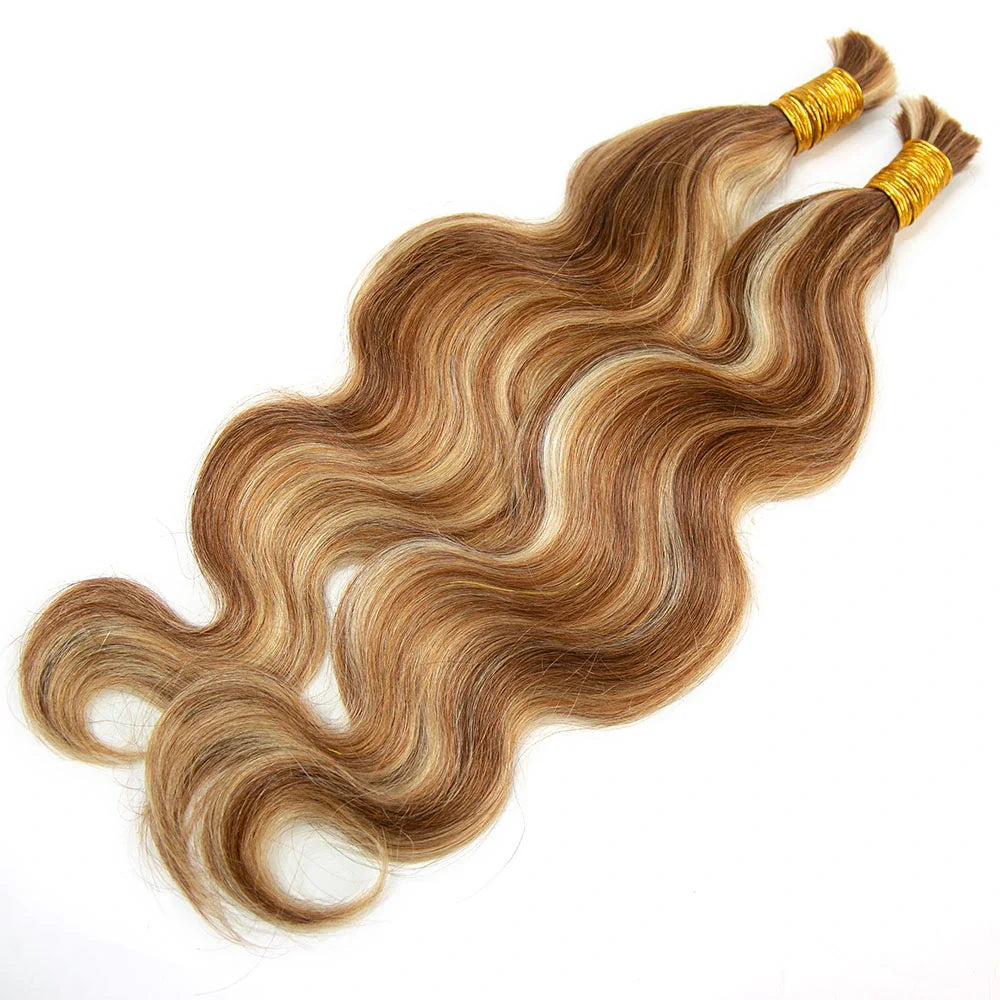 Cabello humano ondulado color 27/30/613, 12A, a granel para trenzar