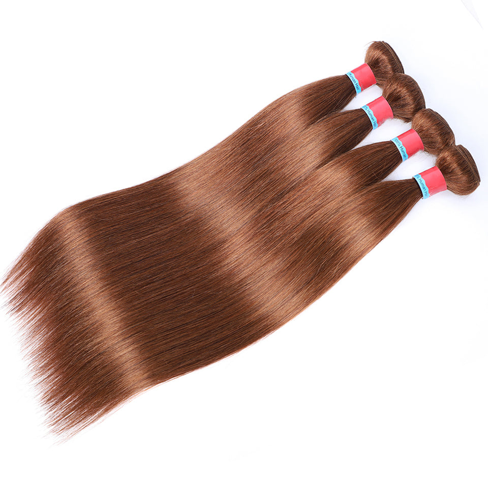 Straight Auburn Brown 12A Virgin Hair bundle 1PC