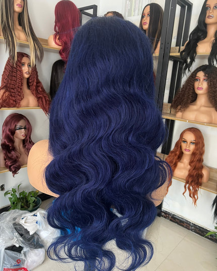 Human Hair Wig 12A Body Wave sea blue color